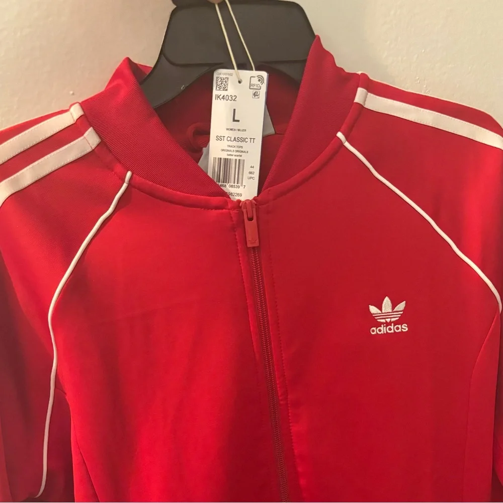 Adidas Bold Red Jacket with White Accents - Picture 4 of 4